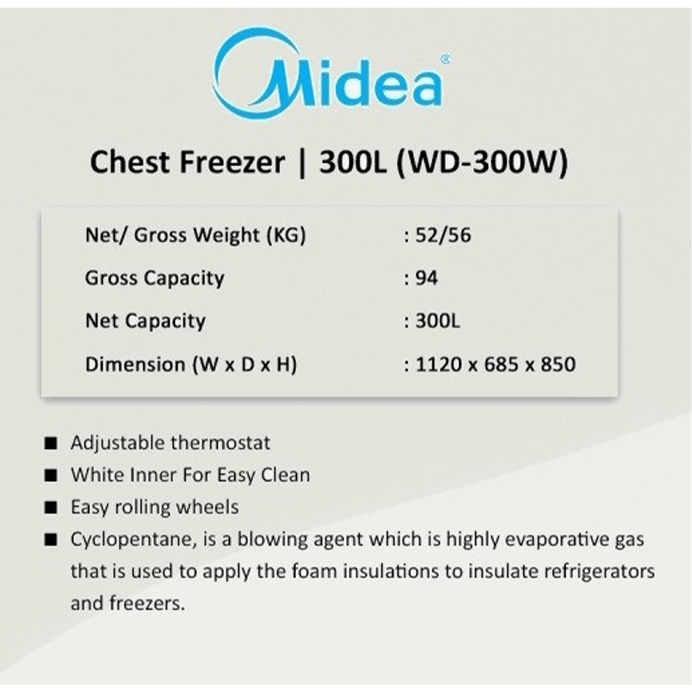 MIDEA 390L Chest Freezer WD 300W 1NOWmy Digimate Best Electrical