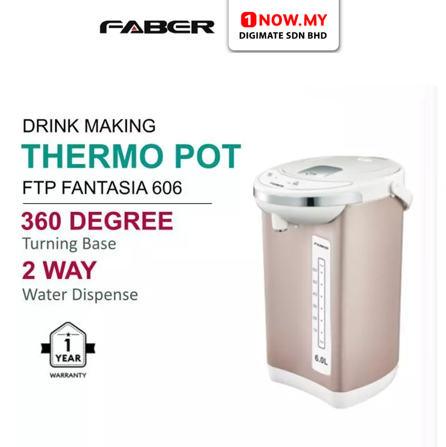 FABER 6L Thermopot FTP FANTASIA 606 750W Reboil Keep Warm 1NOWmy