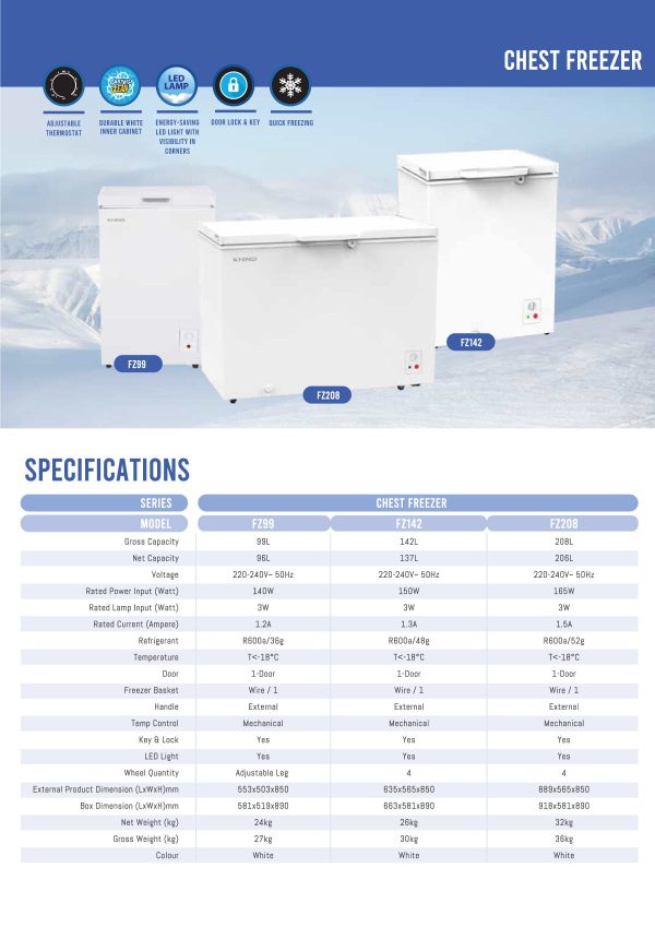 KHIND 142L Chest Freezer FZ142 | 3 Star Energy Saving - Image 4