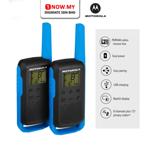 MOTOROLA Walkie Talkie T62 | Up to 8km Range, USB charging, Hands-free