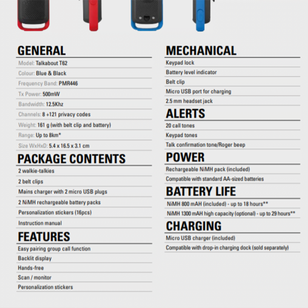 MOTOROLA Walkie Talkie T62 | Up to 8km Range, USB charging, Hands-free - Image 5