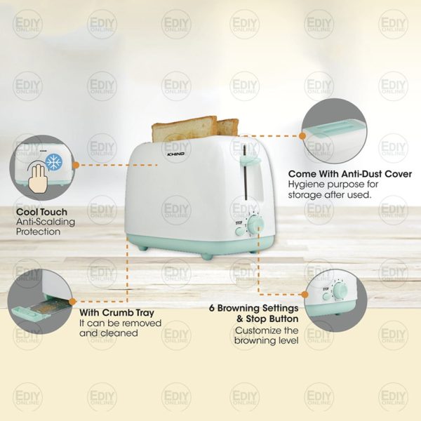 KHIND 2 Slices Bread Toaster BT808 | With Anti-Dust Cover - Image 6