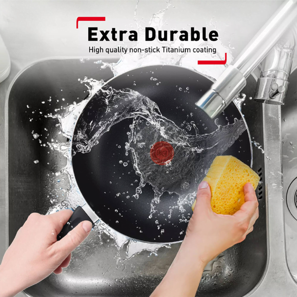 TEFAL COOK & CLEAN 4pcs Set Cookware (Saucepan W/Lid 16cm + WokPan 28cm + Spatula) B225S4 | Non-Stick - Image 6