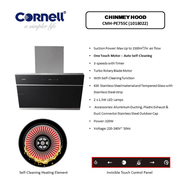 CORNELL Chimney Hood CMH-PE75SC | 1500m³/min​​​​​​​ Intelligent Auto Self-Cleaning - Image 4
