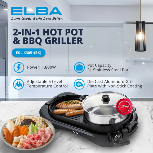 ELBA 2-in-1 3L Hot Pot & BBQ Griller EGL-K3051 | Non-Stick Coating - Image 4
