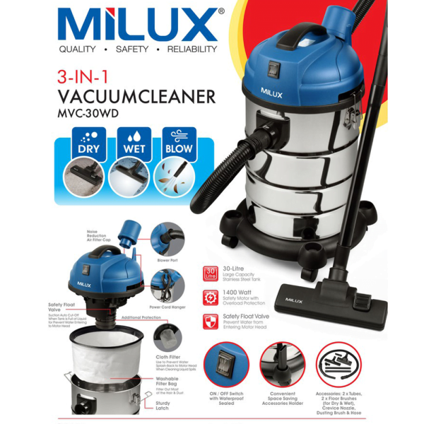 MILUX 1400W Vacuum Cleaner MVC-30WD | 3-in-1 Powerful Durable Wet Dry Blow - Image 8