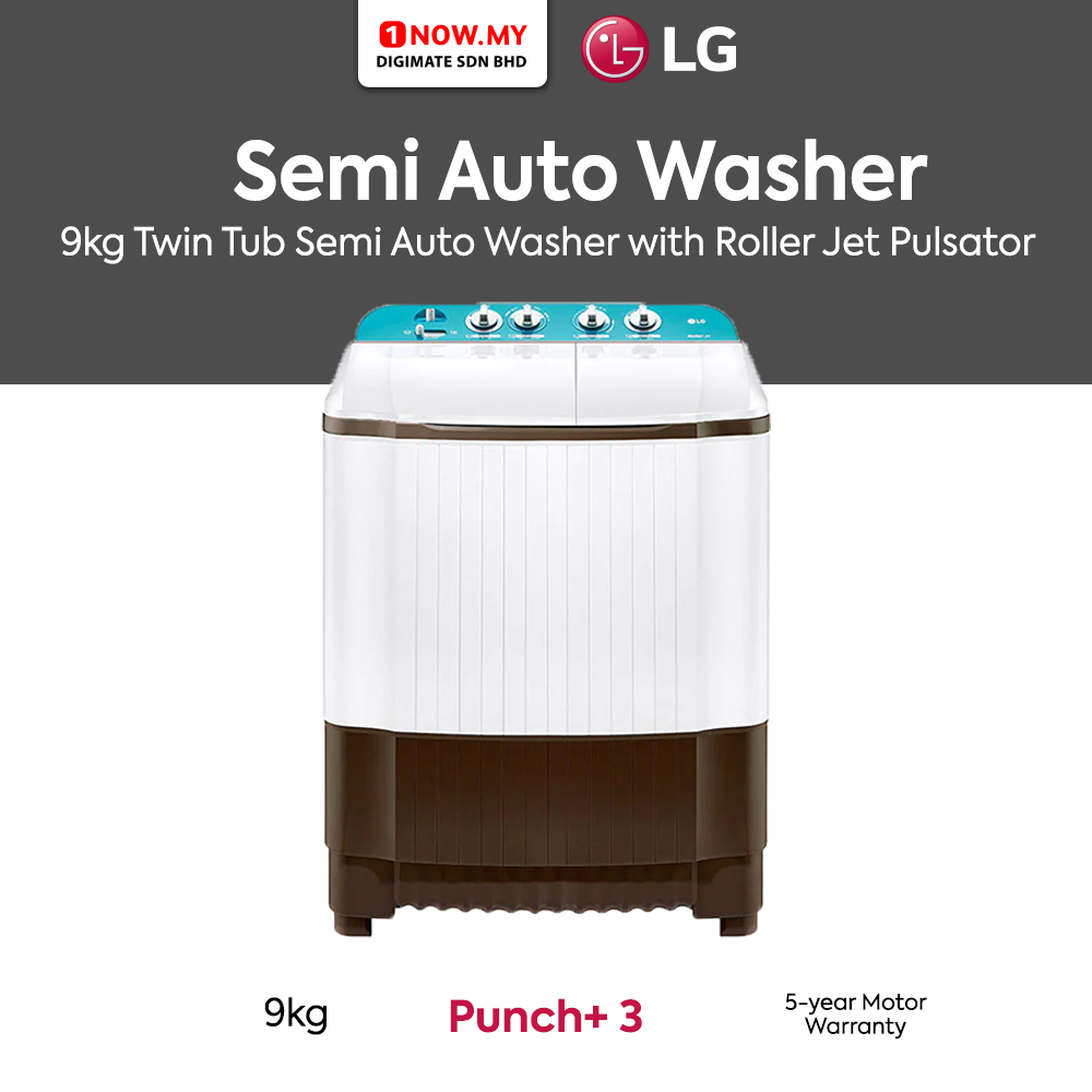 LG 9kg Semi Auto Washer WP-900G | Twin Tub Roller Jet Pulsator