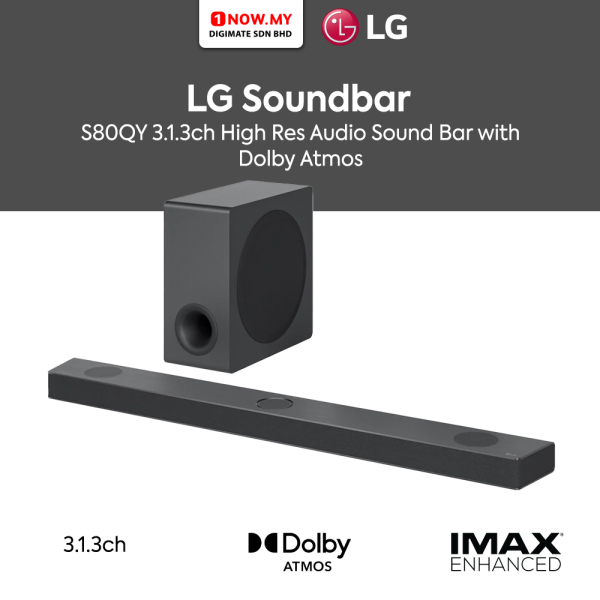 LG 3.1.3ch Sound Bar S80QY | 480W Dolby Atmos IMAX Enhanced High Res Audio