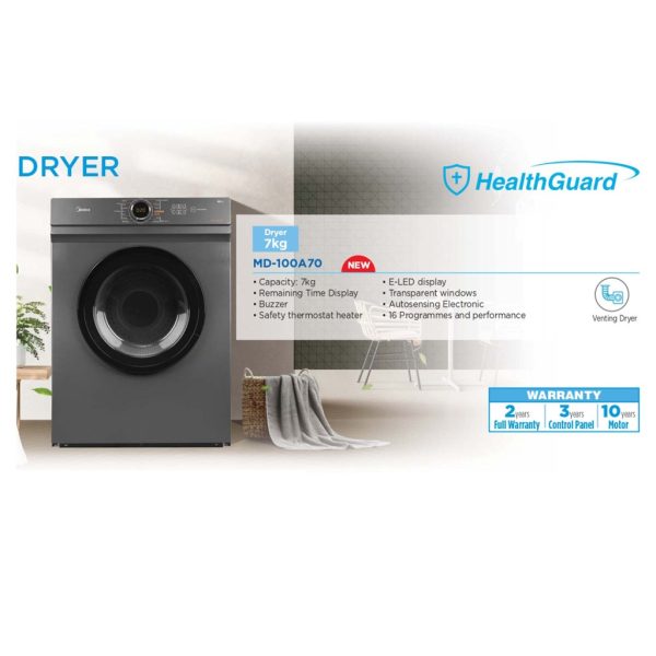 MIDEA 7kg Front Load Vented Dryer MD100A70 | Titanium Gray Performance Health Guard - Image 3