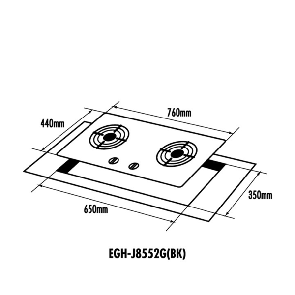 ELBA 2 Burner Gas Hob EGH-J8552G(BK) | High Quality Tempered Glass - Image 3