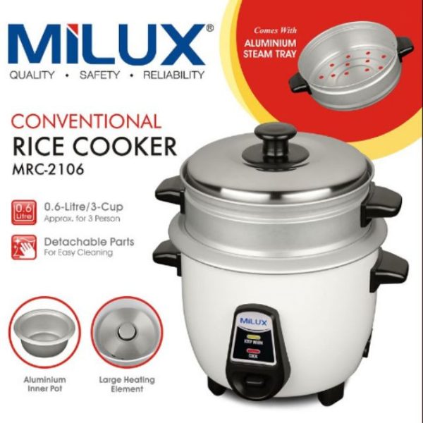 MILUX 0.6L Rice Cooker MRC-2106 | Easy Operate Strong Aluminium Inner Pot - Image 7