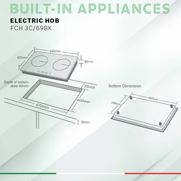 FABER 2 Burners Built-In Induction Cooker Hob FCH Ceramica 3C/69BK | Overheating Protection - Image 4