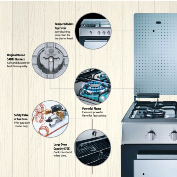 ELBA 4 Burners Gas Cooker With Grill & 70L Electric Oven EGC-C9784E(SS) | Freestanding - Image 5