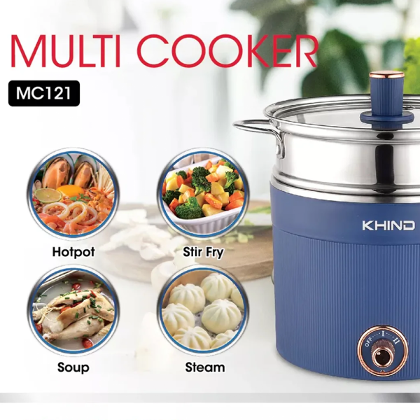 KHIND 1.2L Multicooker MC121 | Comfortable Handle Stainless Steel Inner Pot - Image 5