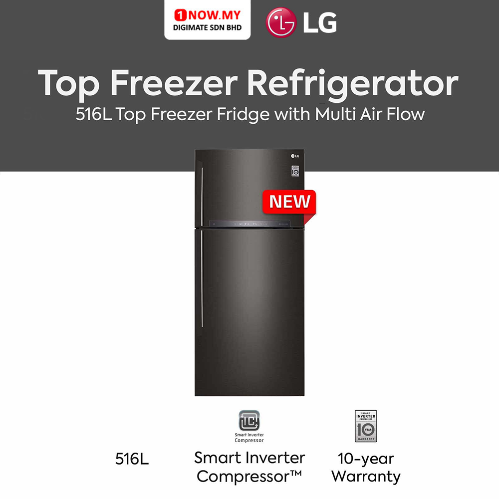 LG 516L Inverter Top Freezer Fridge GN-H602HXHM | Black Steel Finish
