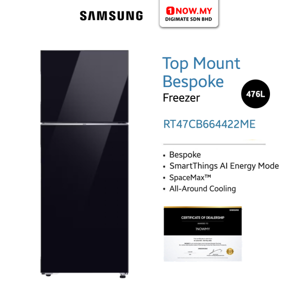 SAMSUNG 476L Inverter Bespoke Top Mount Freezer Refrigerator RT47CB664422ME | Clean Black + Clean Black