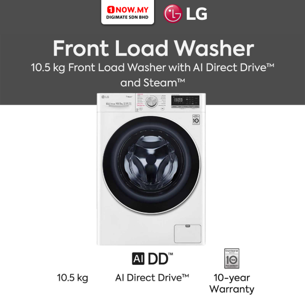 LG 10.5kg Inverter Front Load Washer FV1450S4W | AI Direct Drive Steam