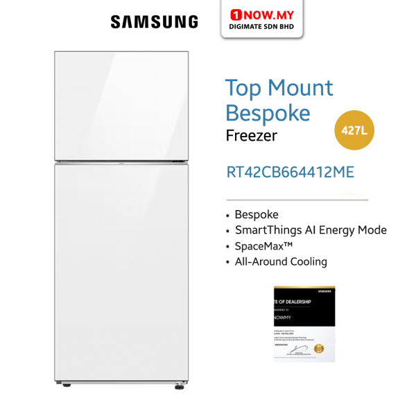 SAMSUNG 427L Inverter Bespoke Top Mount Freezer Refrigerator RT42CB664412ME | Clean White + Clean White