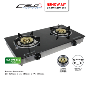 CIELO 2 Burners Gas Stove GCG212/CIE | Tempered Glass