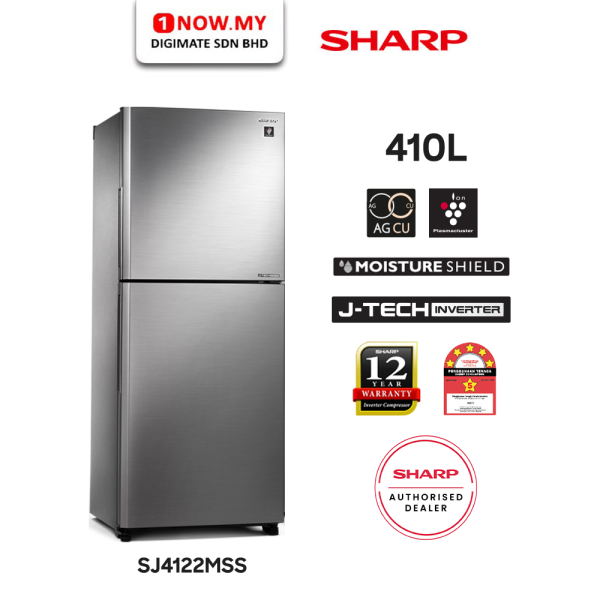 SHARP 410L Inverter Top Freezer Folio Refrigerator SJ4122MSS | Energy Saving AG Nano Deodoriser