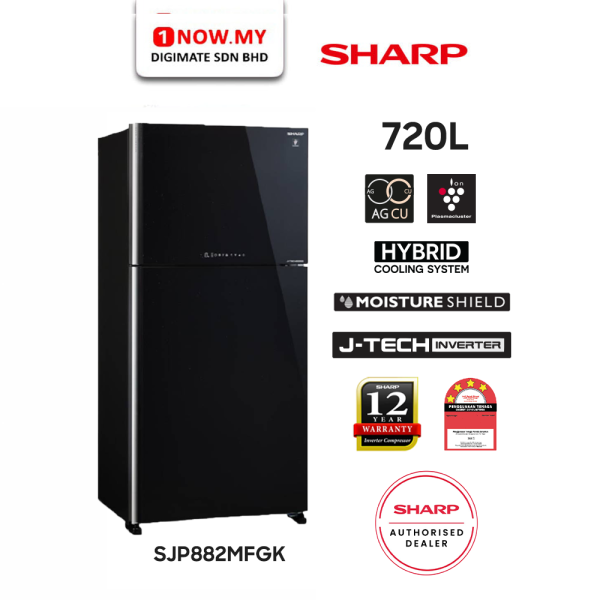 SHARP 720L Inverter Pelican TMF Fridge SJP882MFGK | 2-Door Black Express Freezing 4 Star Energy Efficient