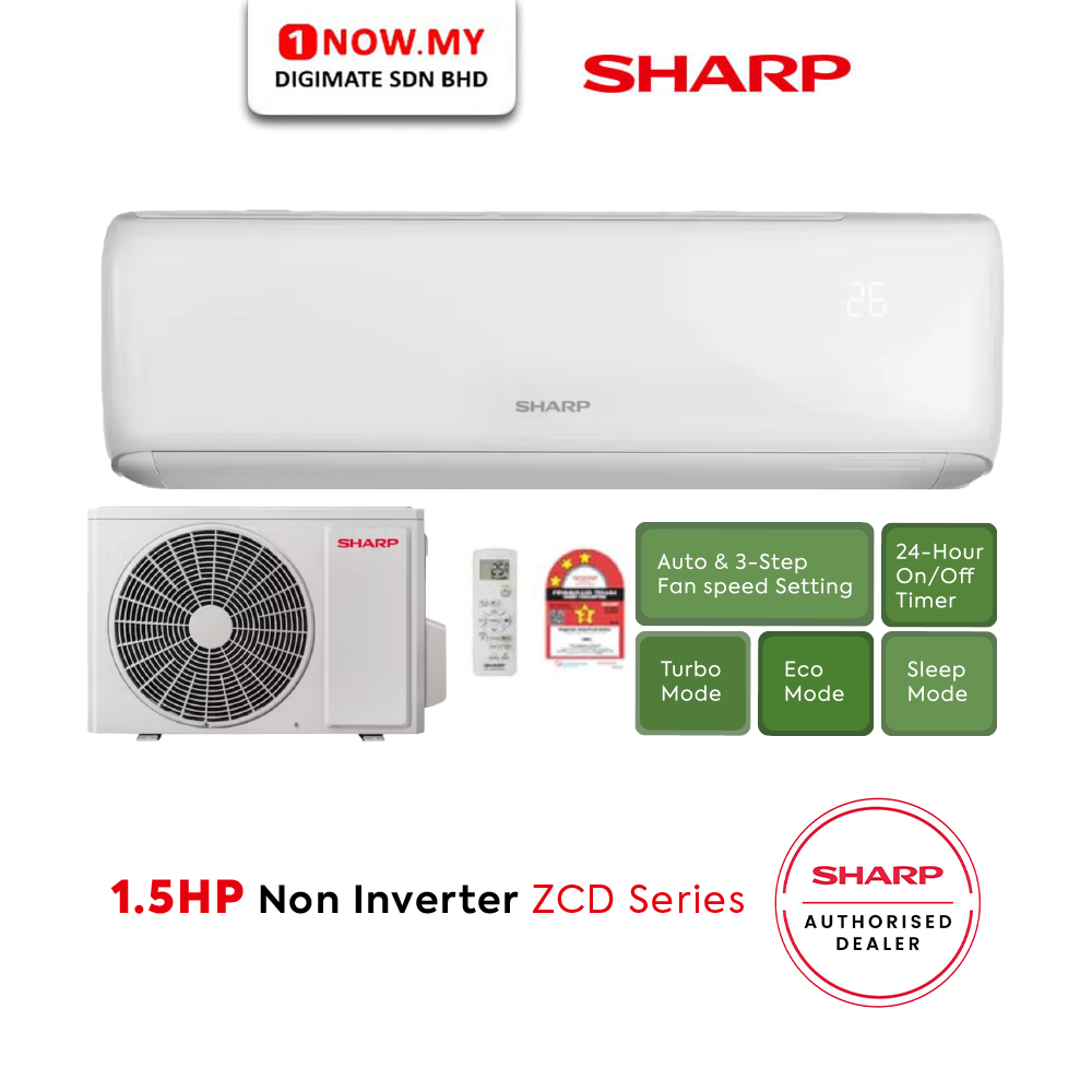 SHARP 1.5HP Non Inverter Air-Conditioner AHA12ZCD | Cooling AC Intelligent Auto Restart Self Cleaning