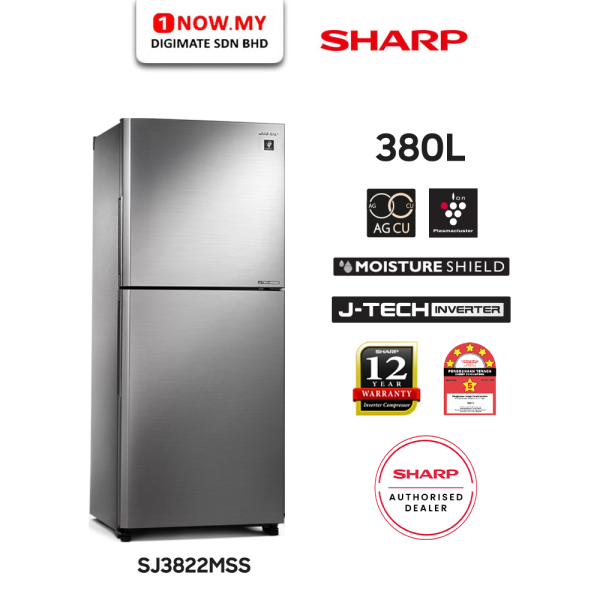 SHARP 380L Inverter Top Freezer Folio Refrigerator SJ3822MSS | Energy Saving AG Nano Deodoriser