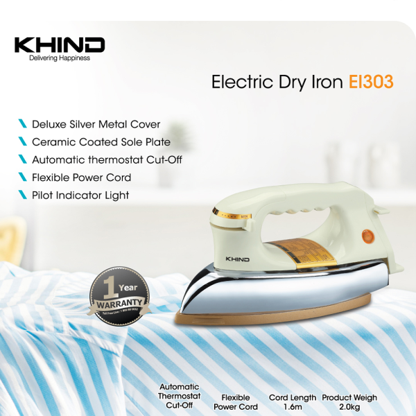 KHIND Electric Dry Iron EI303 | Flexible Power Cord Ceramic Coated Sole Plate - Image 3