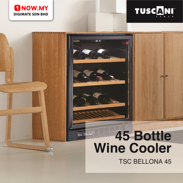 TUSCANI Free Standing Wine Cooler TSC BELLONA 45 | Beech Wood Shelves Fits 45 Bottles UV Protection 