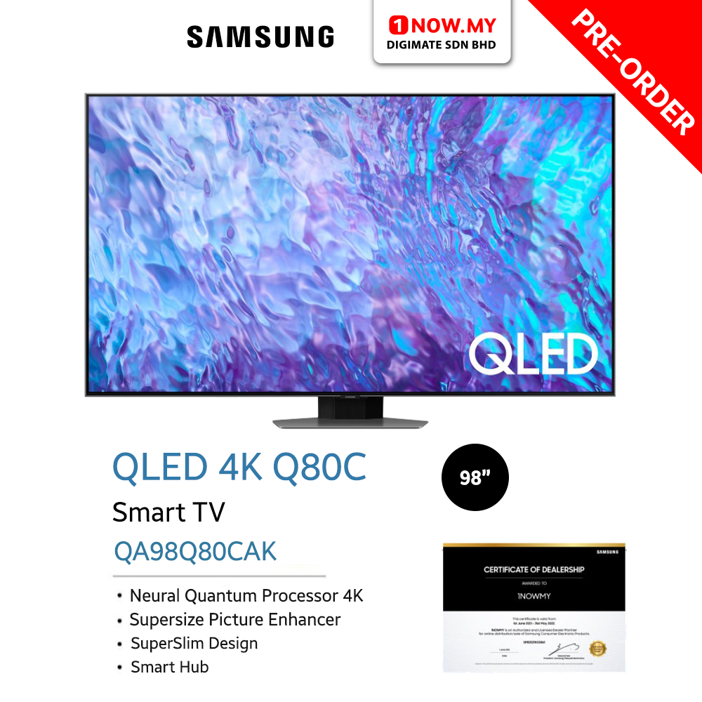 SAMSUNG 98 pulgadas Class QLED 4K Q80C Series Quantum HDR+, Dolby Atmos  Object Tracking Sound Lite, Direct Full Array, Q-Symphony 3.0, Gaming Hub