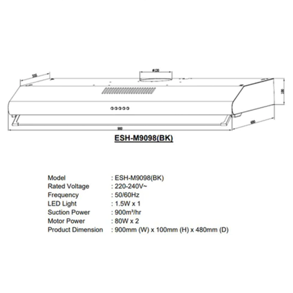 ELBA Slim Cooker Hood ESH-M9098(BK) | Twin Motor - Image 3