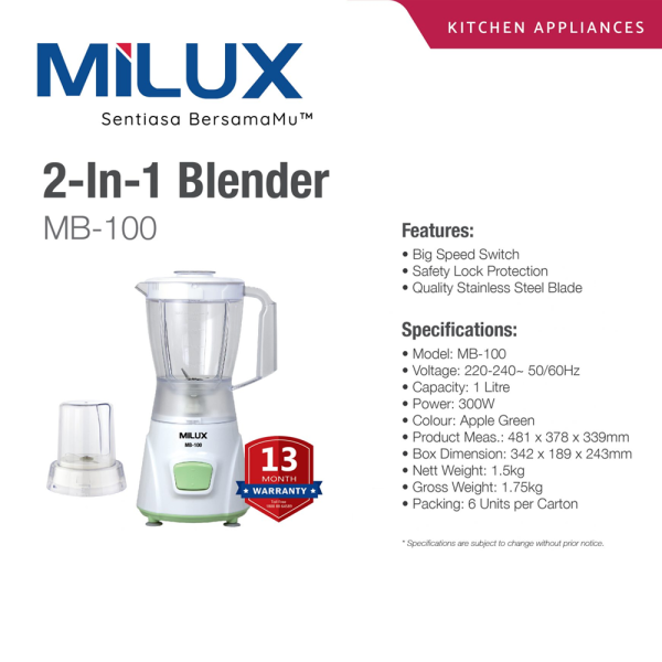 MILUX 1L Blender MB-100 | Quality Stainless Steel Blade - Image 3