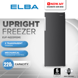 ELBA 220L Upright Freezer EUF-N2239(GR) | 5 Transparent Drawers