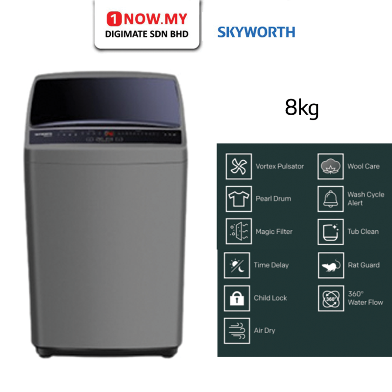 SKYWORTH 8kg Inverter Top Load AI Washer T80S24NJ 3 Star Energy skyworth-8kg-inverter-top-load-ai-washer-t80s24nj-3-star-energy