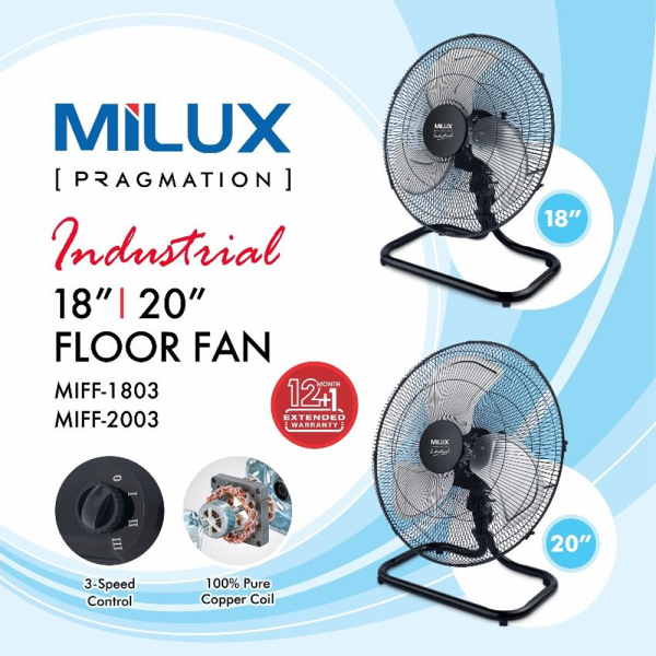 MILUX 18 Inch Industrial Floor Fan MIFF-1803 | High Performance Smooth Safety Guard - Image 3