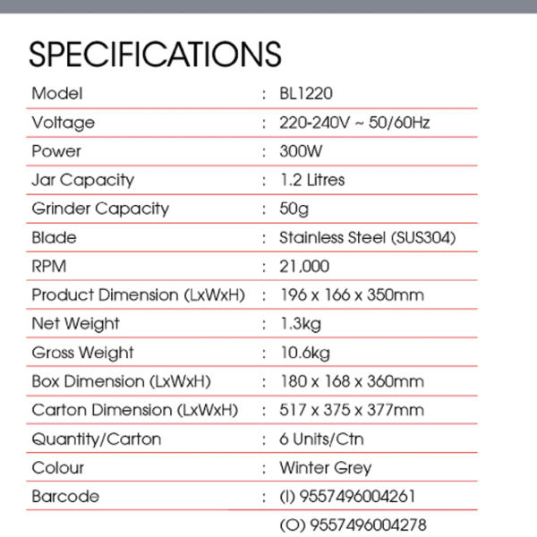 KHIND 1.2L Blender BL1220 | 2 Speed + Pulse Function - Image 6