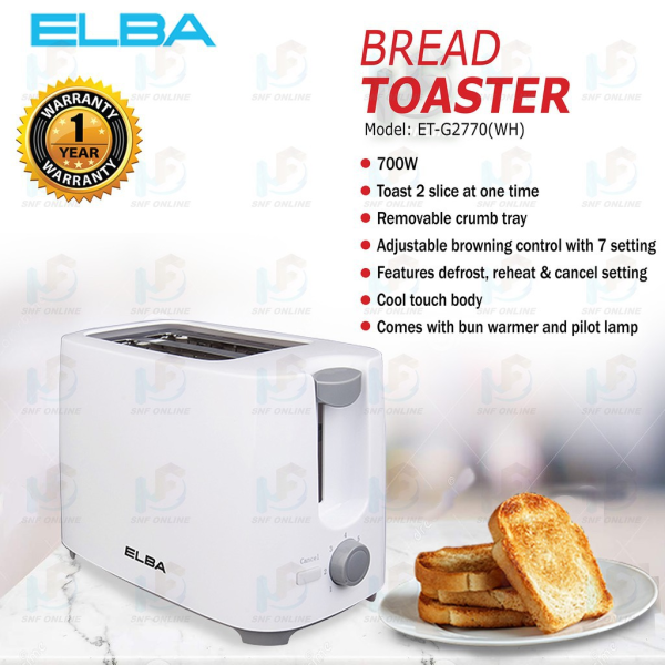 ELBA 2 Slice Bread Toaster ET-G2770(WH) | Cool Touch Body - Image 3