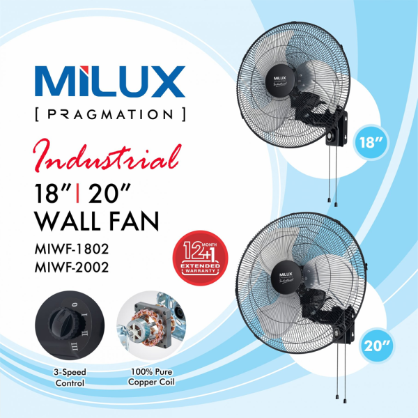 MILUX 18 Inch Industrial Wall Fan MIWF-1802 | High Performance 3-Speed Control - Image 3