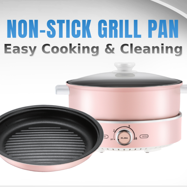 ELBA 5L Multi Cooker with Grill EMC-K5015(PK) | Removable Non-stick Pot, Grill Pan - Pink - Image 2