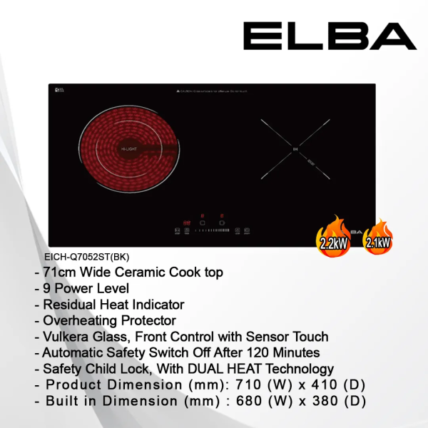 ELBA 2 Burners Induction Cooker Hob EICH-Q7052ST(BK) | DUAL HEAT Technology 9 Power Level - Image 4
