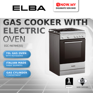ELBA 70L 4 Burners Gas Cooker With Electric Oven EGC-N6784E(SS) | Large Oven Capacity