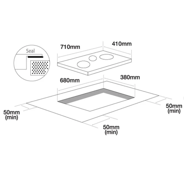 ELBA 3 Burners Built-In Ceramic Induction Hob ECH-Q7033ST(BK) | DUAL HEAT Technology​​​​​​​ Easy Clean - Image 3