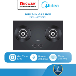MIDEA 2 Burners Built-In Gas Hob MGH-2280GL | High Efficiency Quality Tempered Glass Easy Cleaning