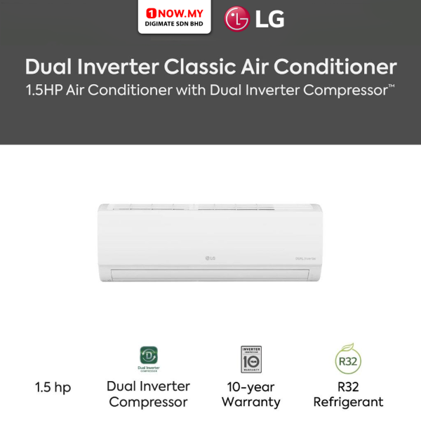 LG 1.5L Dual Inverter Classic Air Conditioner S3-Q12JAPWL | 4 Stars Energy Saving Fast Cooling
