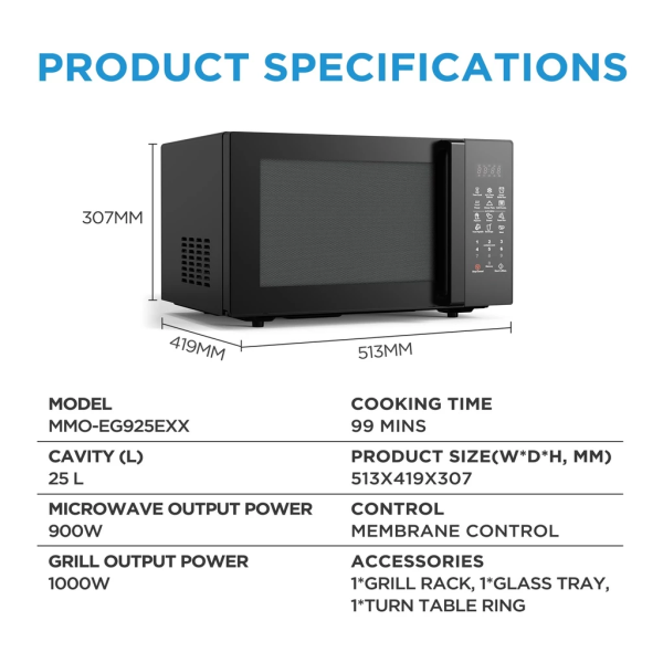 MIDEA 25L Microwave Oven MMO-EG925EXX | 5 Star Energy Efficient Touch Control Menus - Image 8