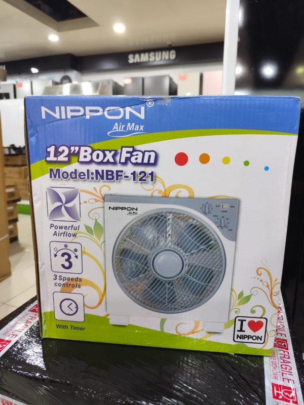 NIPPON Air Max 12" Box Fan NBF-121 | Powerful Airflow 3 Speed With Timer - Image 4