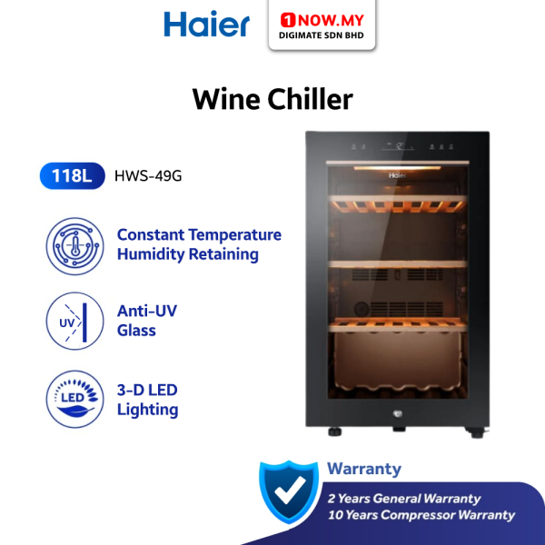 HAIER 118L Wine Chiller HWS-49G | Smart Digital Touch Control Panel Door