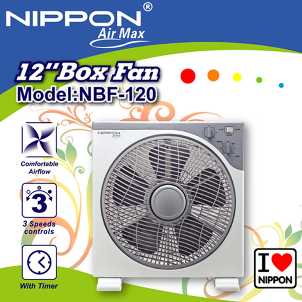 NIPPON Air Max 12" Box Fan NBF-121 | Powerful Airflow 3 Speed With Timer - Image 3