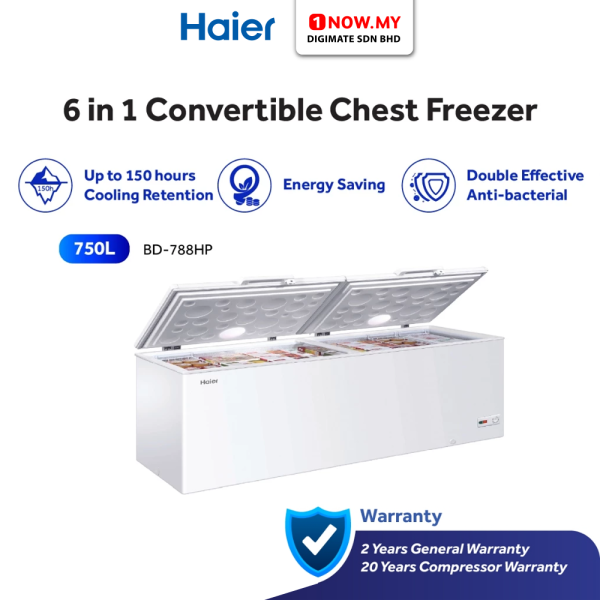 HAIER 750L 2-Door Chest Freezer BD-788HP | Energy Saving 6 In 1 Convertible Antibacterial Door Seal