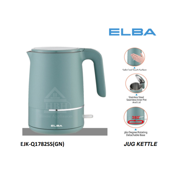 ELBA 1.7L Jug Kettle EJK-Q1782SS(GN) - Green | ​​​​​​​ Safe Cool Touch Stainless Steel - Image 3